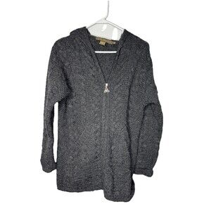 Inis Crafts Merino Wool Cardigan Zip Up Hoodie Sweater Dark Gray Women’s Medium